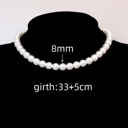 Trend 4-8mm White Pearl Chokers Necklace Clavicle Chain For Women Classic Elegant Wedding Neck Jewelry Love Pendant Gift