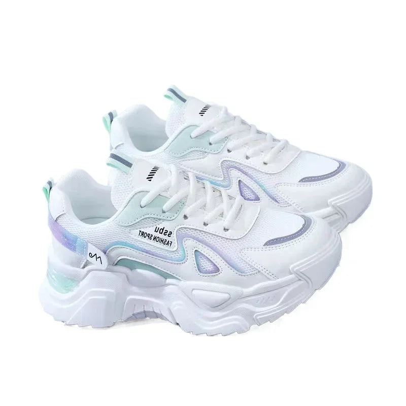 Women Platform Flat Shoes 2024 New Woman Green Casual Mesh Breathable Shoes Chunky Sneakers Women's Daily Running Shoes