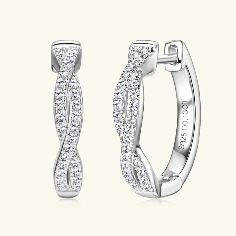 Anziw Infinity Eternity Earrings 925 Sterling Silver 1mm Moissanite Twisted Hoop Earrings for Women 2024 Jewelry New Trendy Gift
