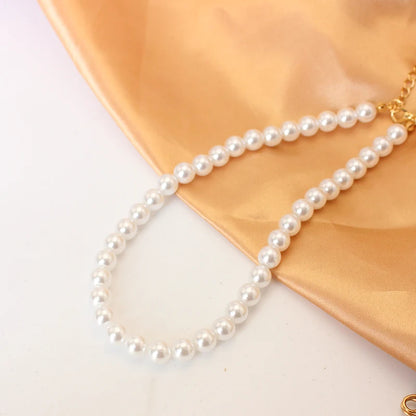 Trend 4-8mm White Pearl Chokers Necklace Clavicle Chain For Women Classic Elegant Wedding Neck Jewelry Love Pendant Gift
