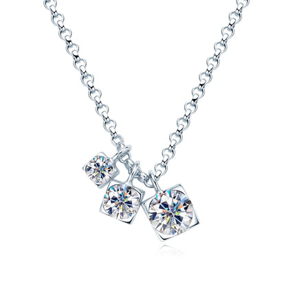 2024 New D0.90CT 3 Stones Pendant Necklace 925 Sterling Silver for Women D Color Round Moissanite Necklace Trend Fine Jewelry