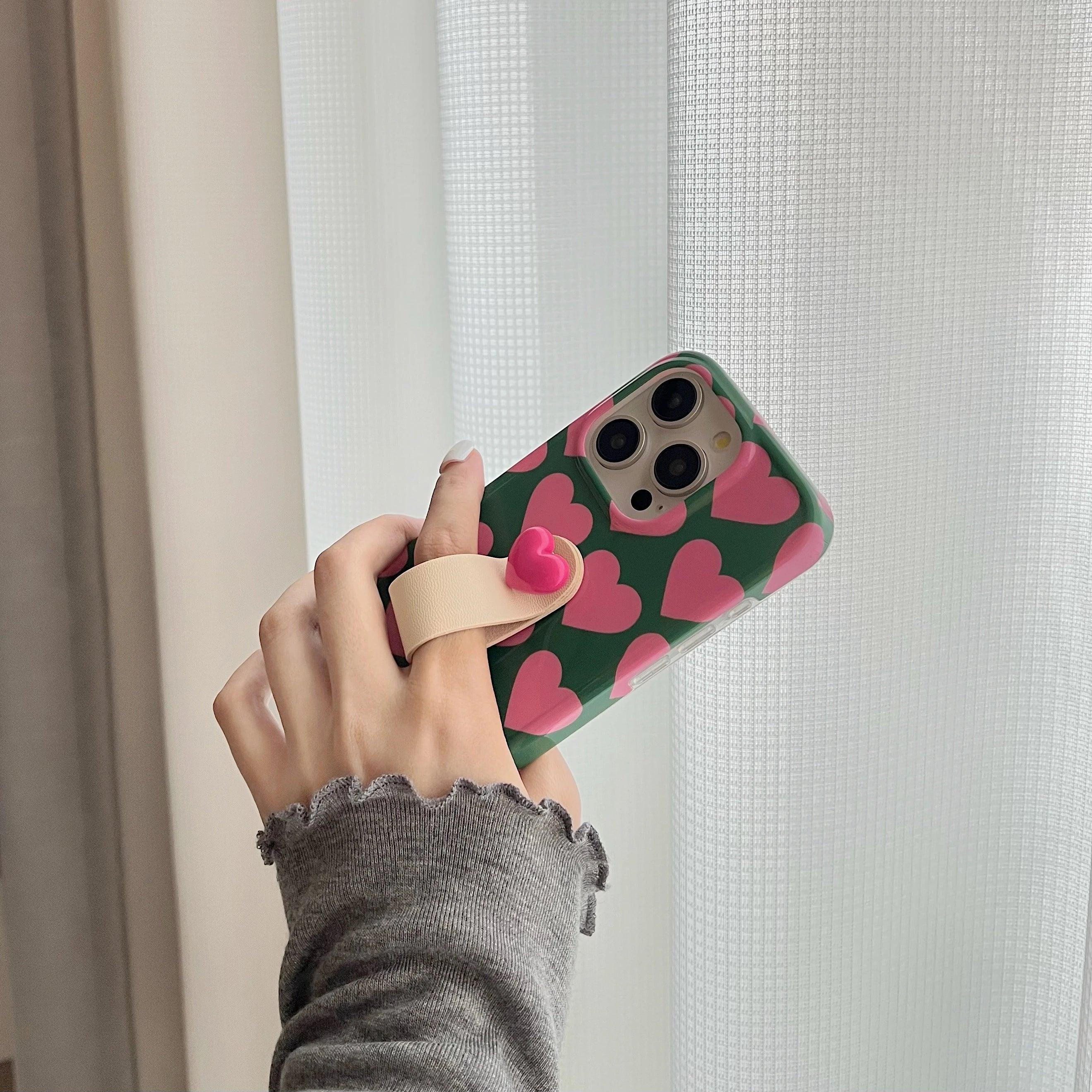 Chic Pink Hearts 3D Ring strap Case for iPhone