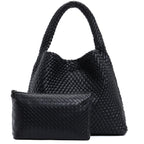 Large Woven Tote Bag for Women with Purse Fashion Shoulder Hobo Underarm Bags Woven Soft Vegan Leather Handbag