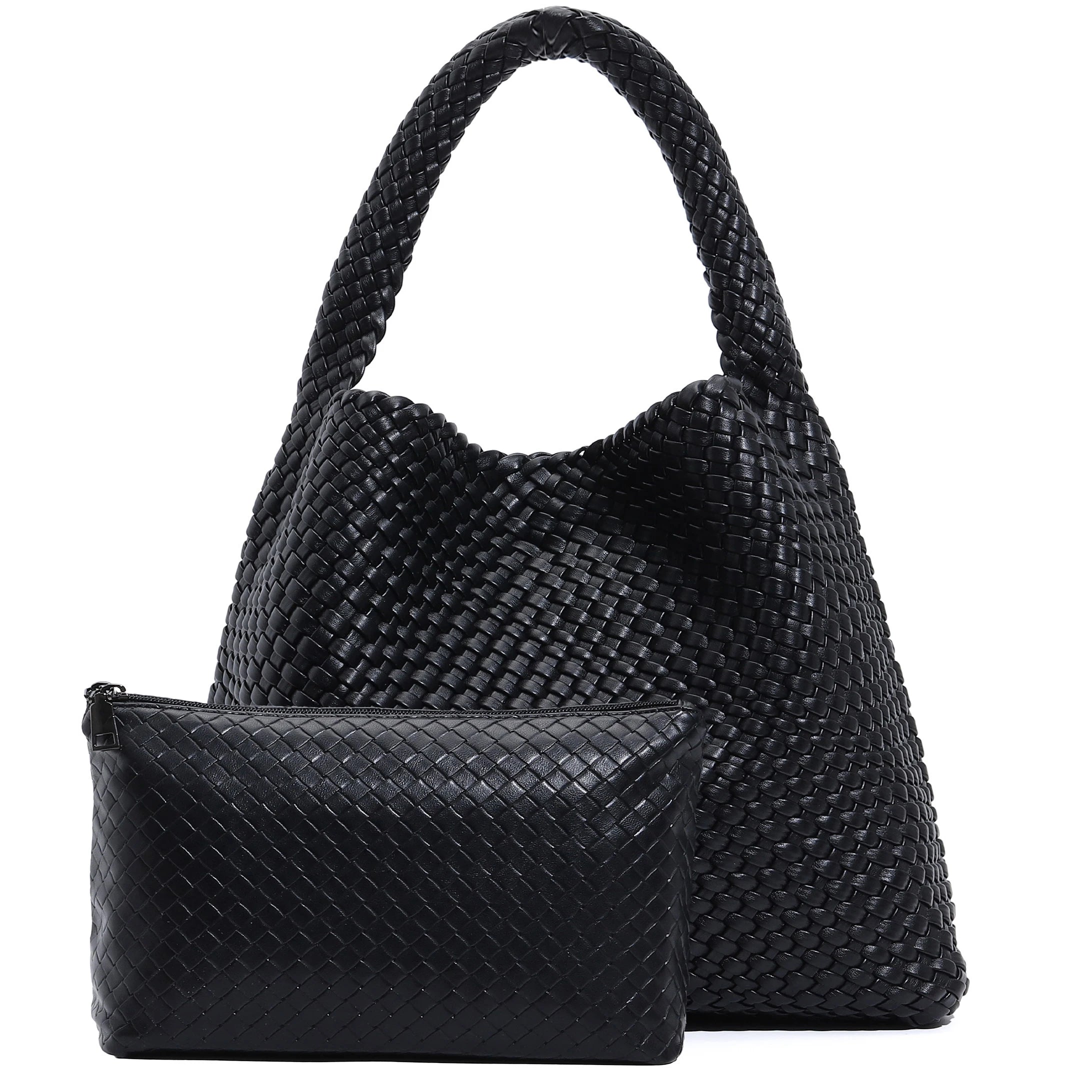 Large Woven Tote Bag for Women with Purse Fashion Shoulder Hobo Underarm Bags Woven Soft Vegan Leather Handbag