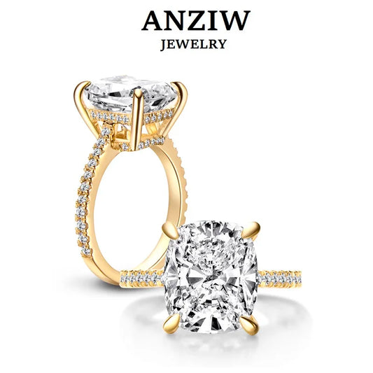 ANZIW 925 Sterling Silver 6ct Cushion Cut Ring 4 Prong Sona Simulated Diamond Engagement Rings Women Big Stone Wedding Jewelry
