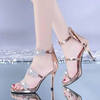 Ladies High Heel Shoes Elegant Glitter Shinning Star Heart Pattern Women's Heeled Shoes Party Shoes Women’s High Heel Sandals - Imbasat