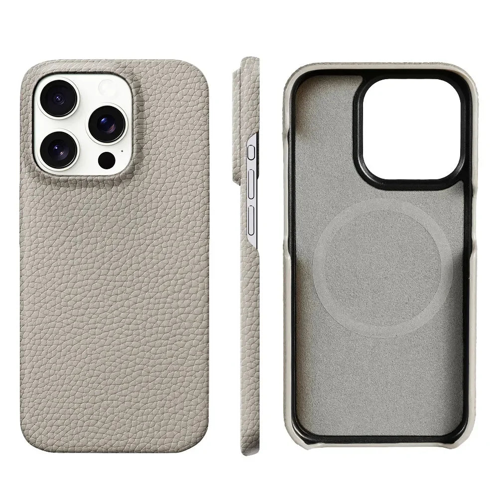 Cowhide Lychee Leather Phone Case for iPhone