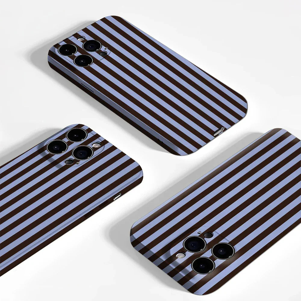 Contrasting Brown Blue Stripes Phone Case for iPhone