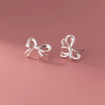 INZATT Real 925 Sterling Silver Hollow Bow Stud Earrings For Women Party Trendy Fine Jewelry Minimalist Accessories - Imbasat