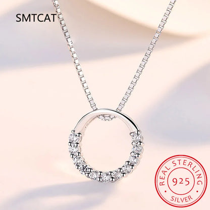 Real Moissanite Necklace Solid 925 Sterling Silver Diamond Circle Pendant Necklace for Women Men Promise Wedding Gift Jewelry