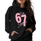 Girls Pink 67 Number Print Hoodies
