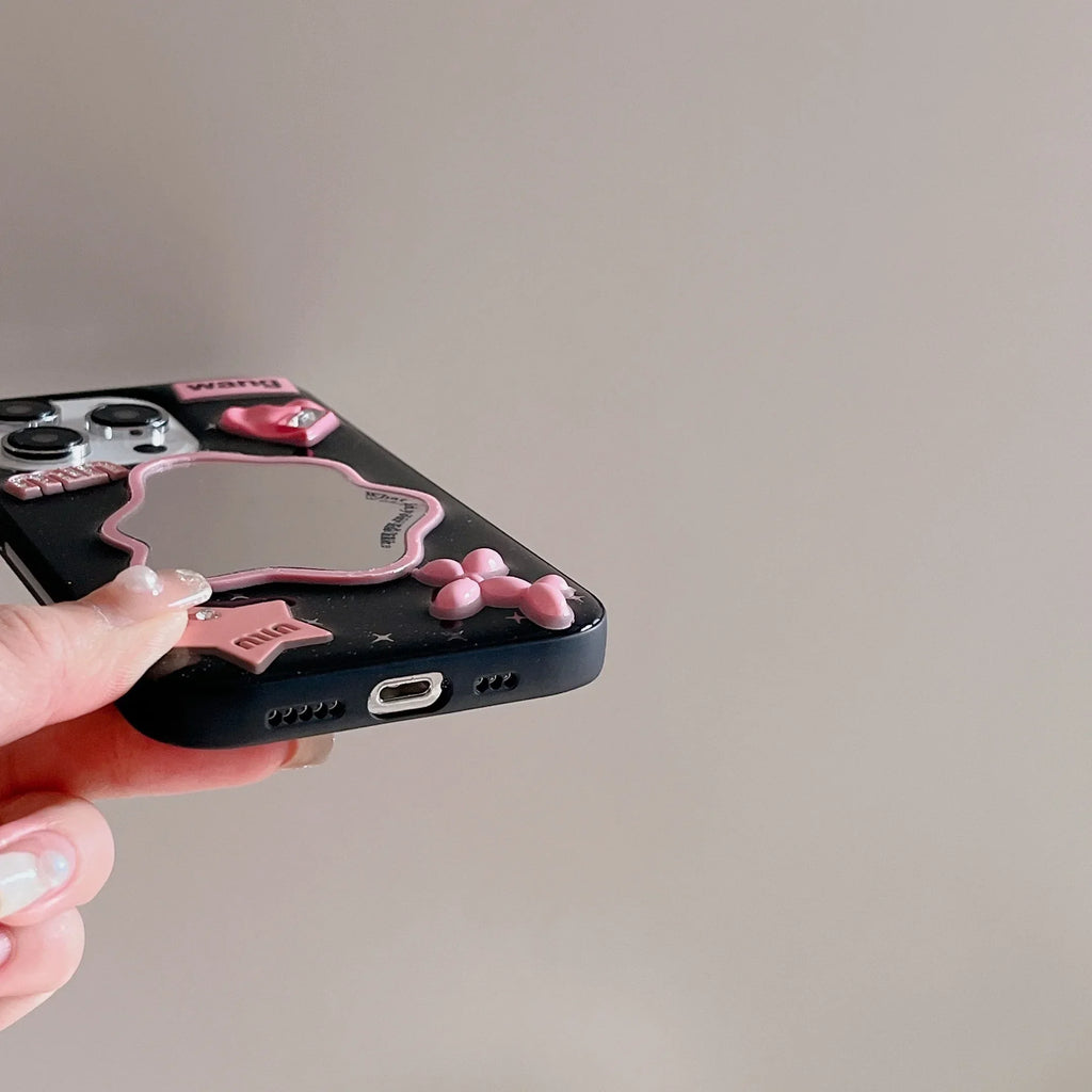 Ins Irregular Mirror Pink Balloon Dog Fashion Case for iPhone