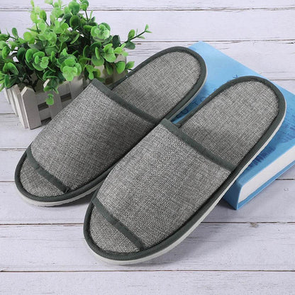 1 Pair Hotel Travel Slippers Cotton Linen Disposable Slippers Sanitary Home Guest Use Men Women Indoor Bedroom House Shoes - Imbasat