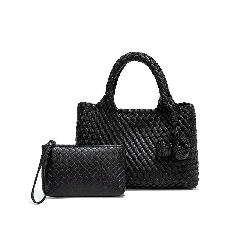 Woven Shoulder Bag for Women Vegan Leather Tote Bag Womens Crossbody Bag with Mini Handmade Purse for Travel Work