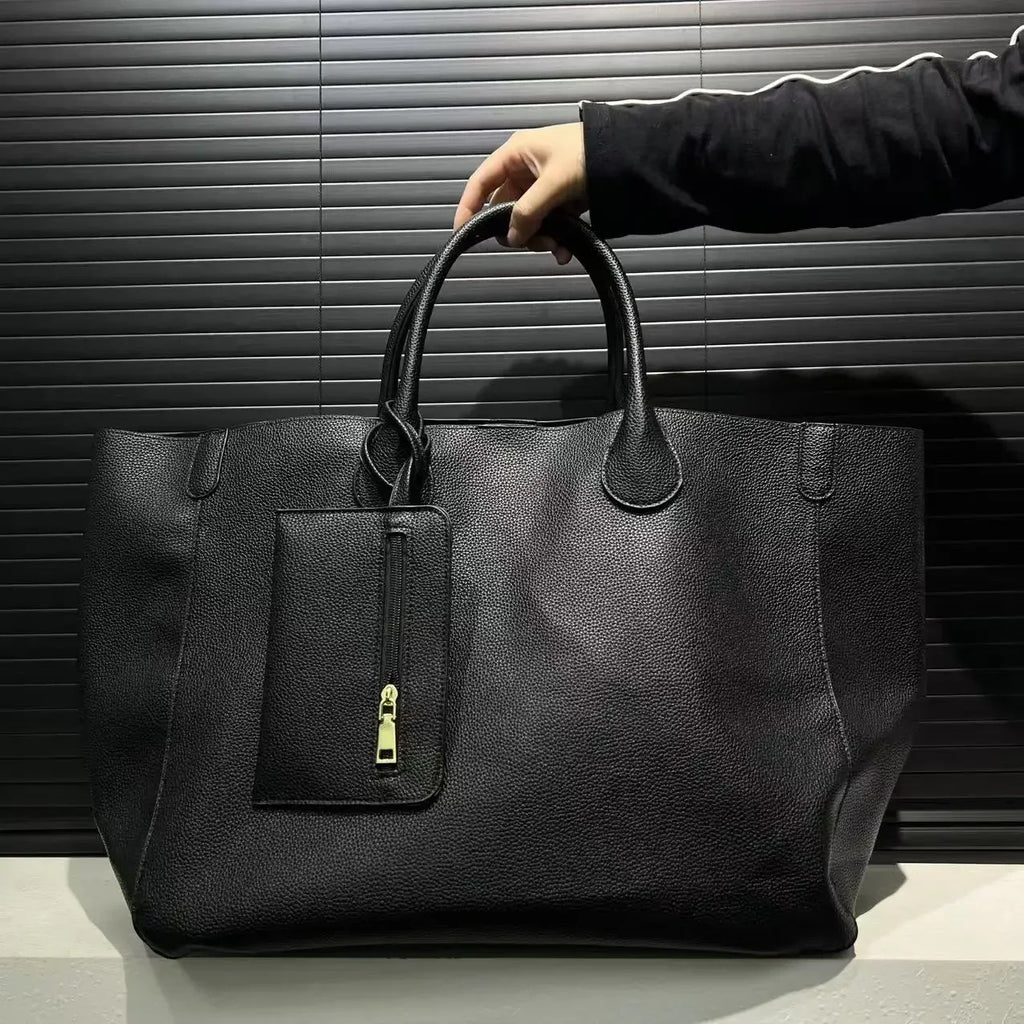 Ladies' fashionable vegan leather oversized handbag with large capacity, simple and versatile shopping bag