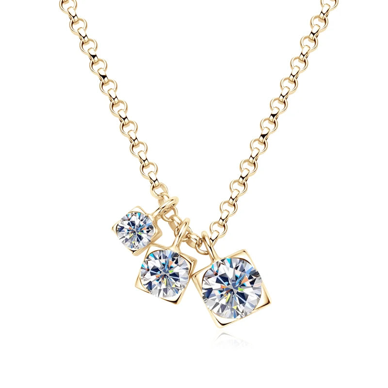 2024 New D0.90CT 3 Stones Pendant Necklace 925 Sterling Silver for Women D Color Round Moissanite Necklace Trend Fine Jewelry
