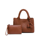 Woven Shoulder Bag for Women Vegan Leather Tote Bag Womens Crossbody Bag with Mini Handmade Purse for Travel Work