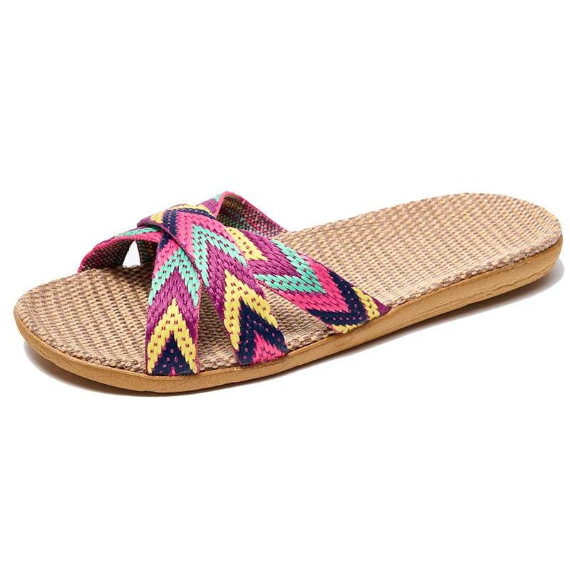 36-45 Flat Sandals Beach Slippers Summer Home Linen Lightweight Eva Non-Slip Slides For Men Women Indoor Outdoor Flip Flops - Imbasat