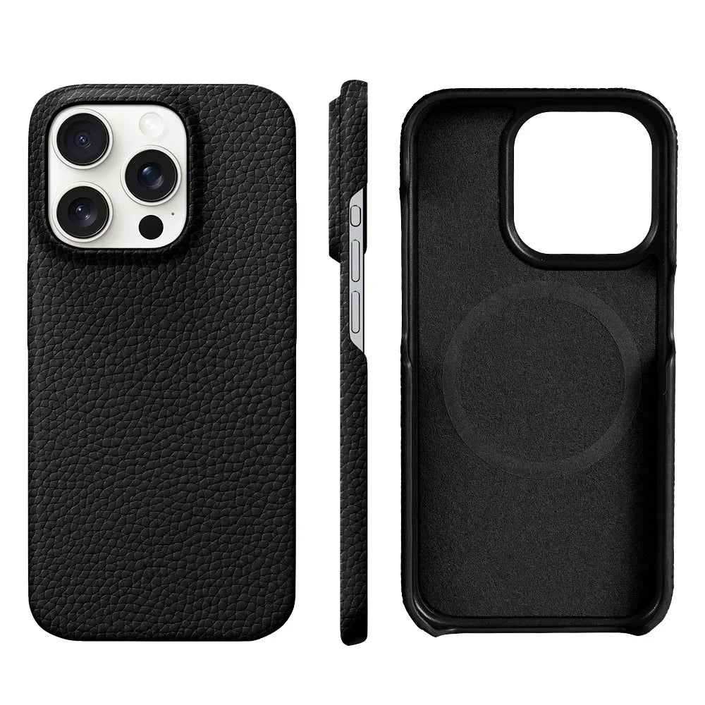 Cowhide Lychee Leather Phone Case for iPhone