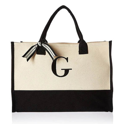 A-Z Canvas Totes bag Fashion Canvas Tote Letters Flower Portable Beach Shoulder Shopping Casual Beach Bag Large Capacity Handbag - Imbasat