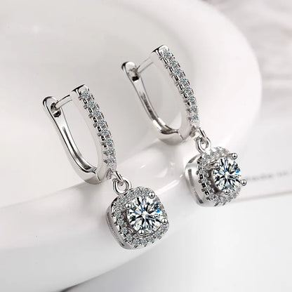Women's Silver Earrings 2023 Trendy VVS1 Moissanite Hoop Earrings Drop Halo Earrings 925 Sterling Silver Certified Girls Jewelry