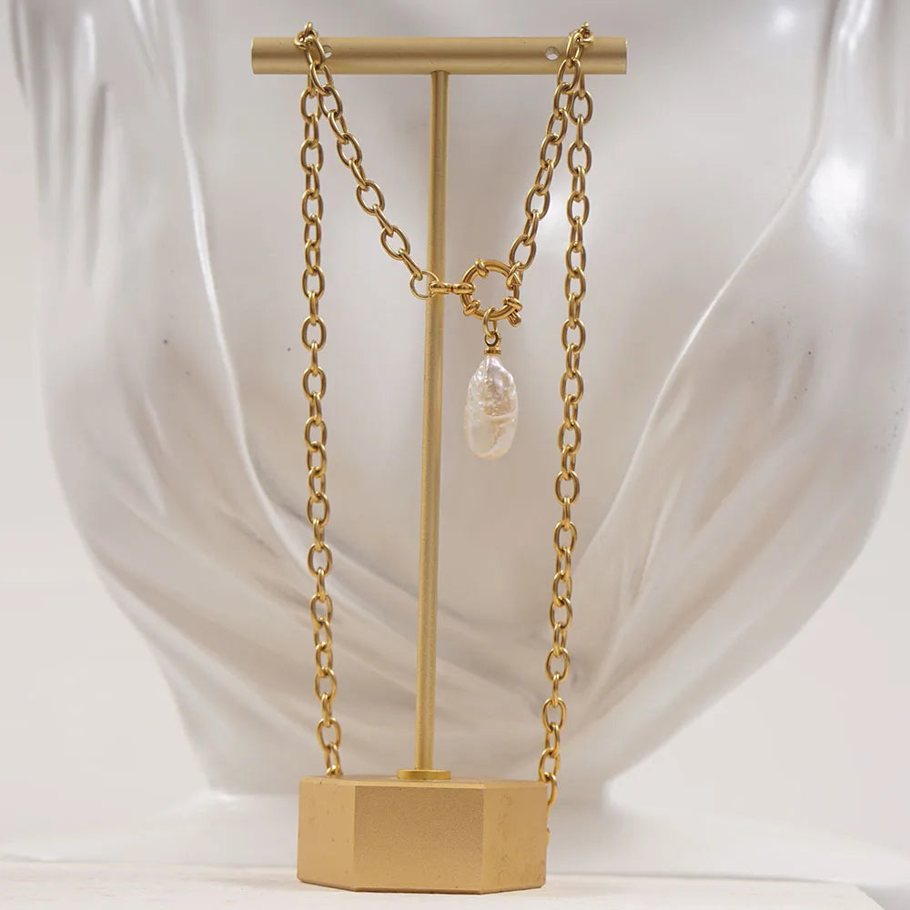 Natural Pearl Necklace For Women Stainless Steel Sailor Clasp Choker Gold/Silver Color Metal Rolo Chian Femme Stone Collier