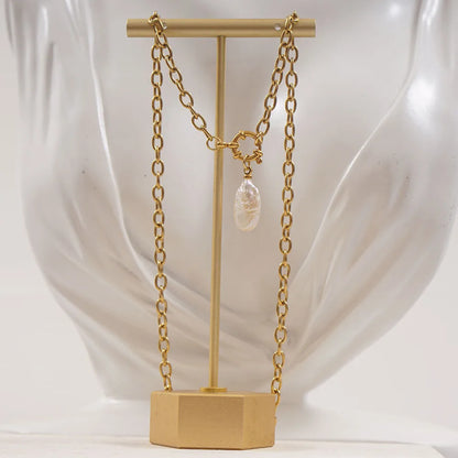 Natural Pearl Necklace For Women Stainless Steel Sailor Clasp Choker Gold/Silver Color Metal Rolo Chian Femme Stone Collier