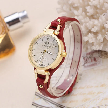 2024 Quartz Watch Women PU Leather Thin Strap Wristwatch Ladies Watches Solid Color Fashion Women Gift Watch Relojes Para Mujer