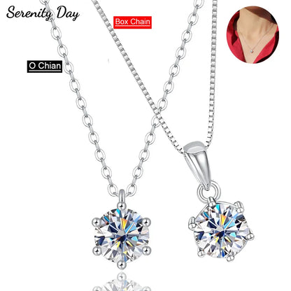 1ct D VVS1 Moissanite Pendant Necklace for Women Wedding Bridal 100% S925 Sterling Silver Necklace Plated 18K Anniversary Gift