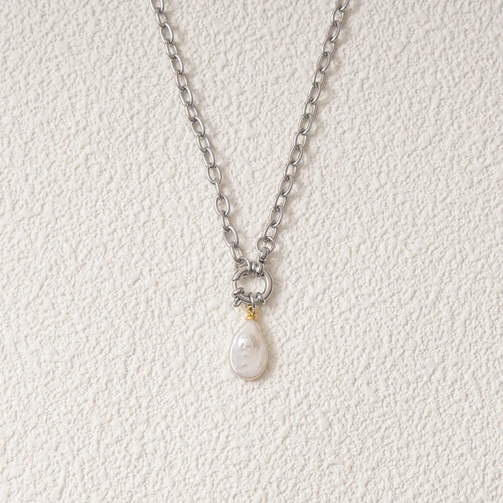 Natural Pearl Necklace For Women Stainless Steel Sailor Clasp Choker Gold/Silver Color Metal Rolo Chian Femme Stone Collier