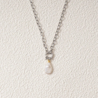 Natural Pearl Necklace For Women Stainless Steel Sailor Clasp Choker Gold/Silver Color Metal Rolo Chian Femme Stone Collier