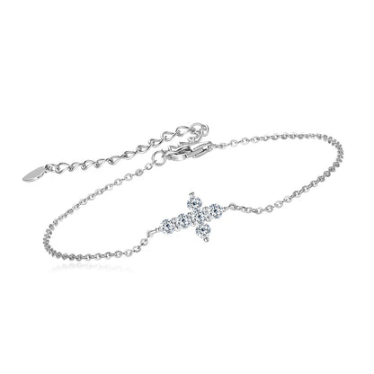 Anziw Real Moissanite Cross Bracelet 100% 925 Silver Adjustable Chain Bracelets for Women and Men Charm Jewelry Christmas Gifts