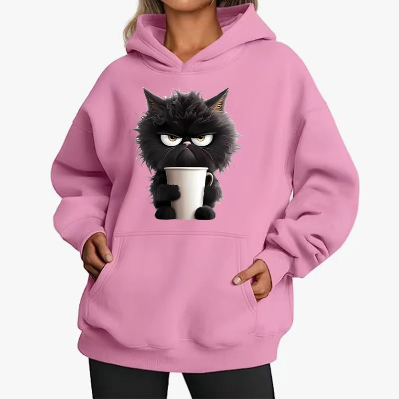 Funny Cat New Fashion Women's Hoodies Spring Autumn Winter Casual Hoodies Sweatshirts Tops Solid Color Hoodie Sweatshirt Female