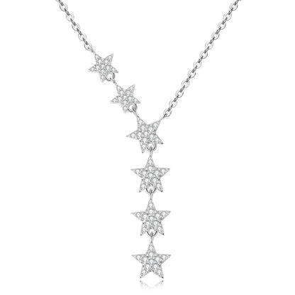 2024 New Trendy 925 Sterling Silver Y Lariat 6 Star Pendant Necklace for Women Fashion D Color Moissanite Necklaces Jewelry Gift