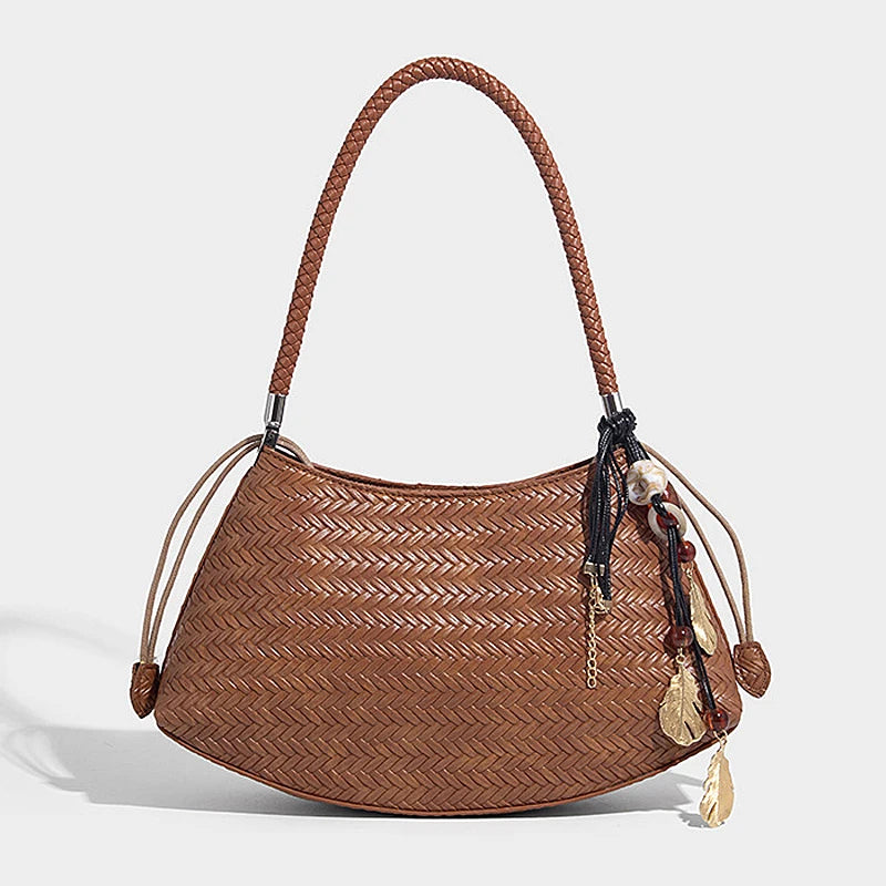 Woven Shoulder Bag for Women Crossbody Tote Bag Handbag 2026 New Vegan Leather Purse Woven Hobo Bag Pendant Versatile Bags