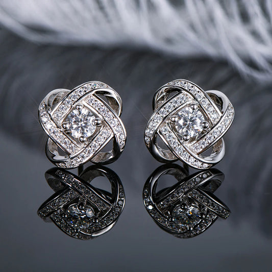 Anziw Original Certified Wedding Stud Earrings 4mm Moissanite Twist Flower Earrings for Women 925 Sterling Silver Jewelry Party
