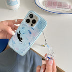 Dreamy Gradient Blue Fish Astronaut Cat Fish Dangle Case for iPhone