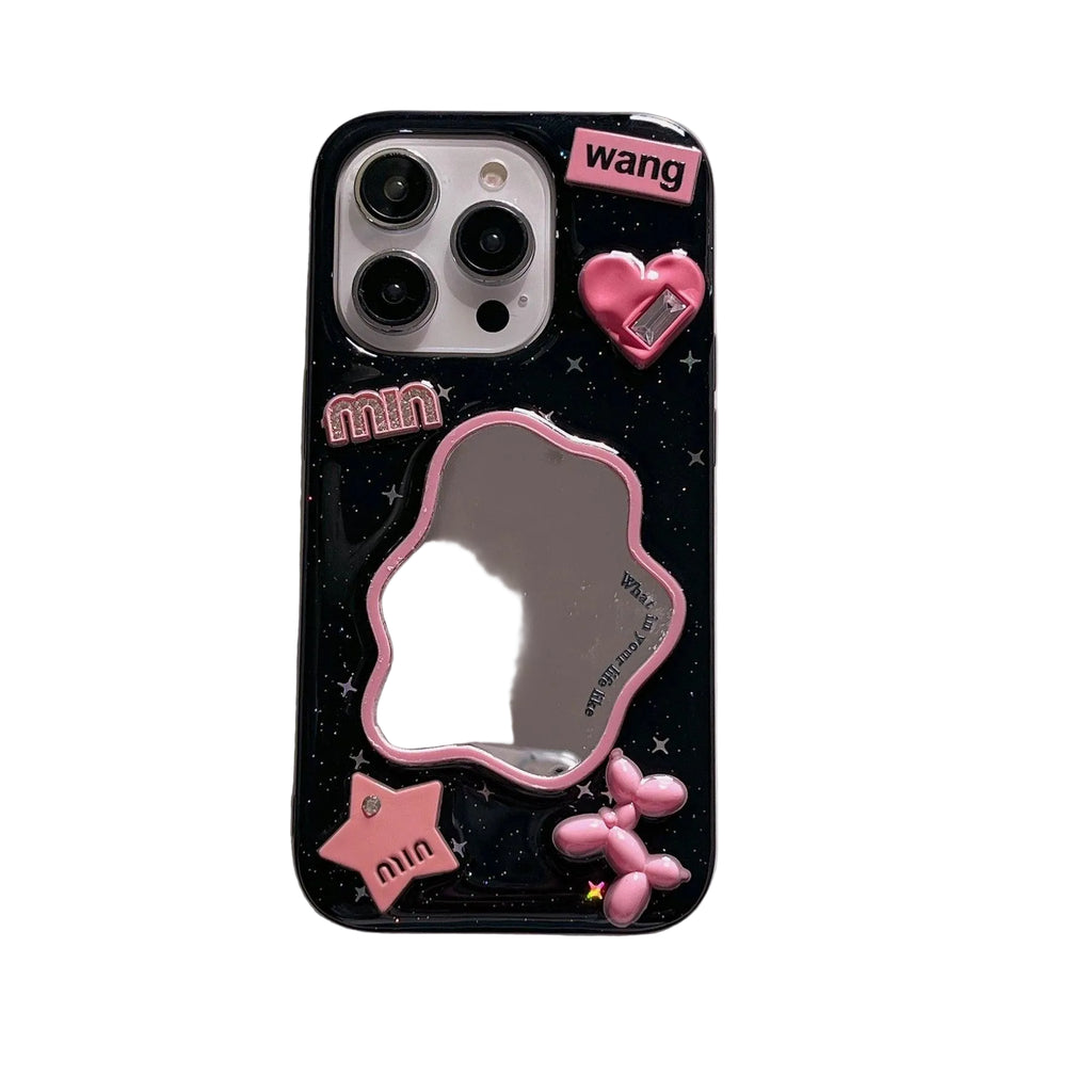 Ins Irregular Mirror Pink Balloon Dog Fashion Case for iPhone