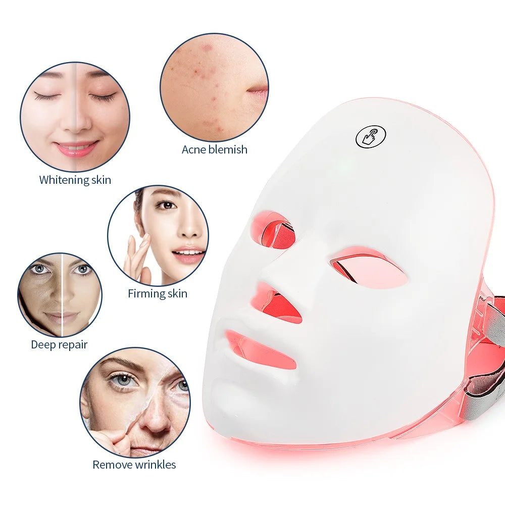 Rechargeable Facial LED Mask 7 Colors LED Photon Therapy Skin Rejuvenation