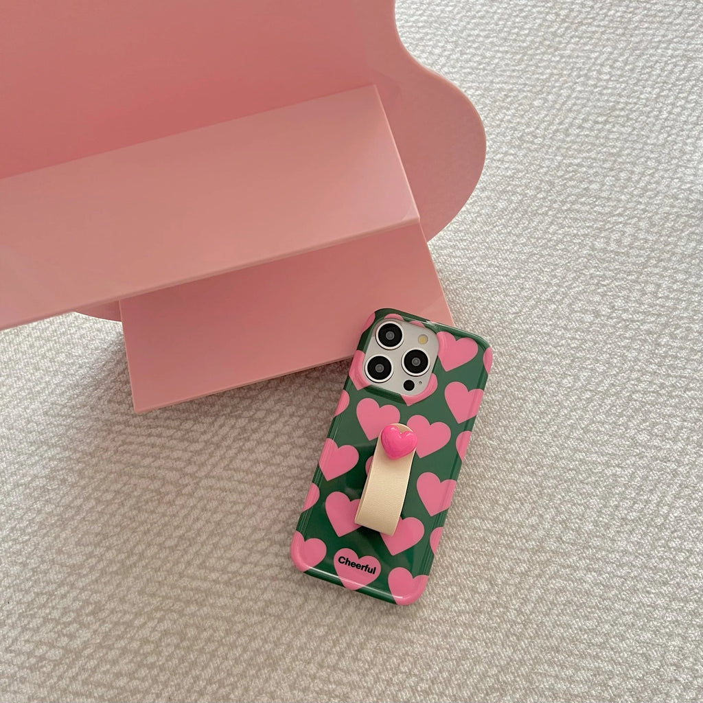 Chic Pink Hearts 3D Ring strap Case for iPhone