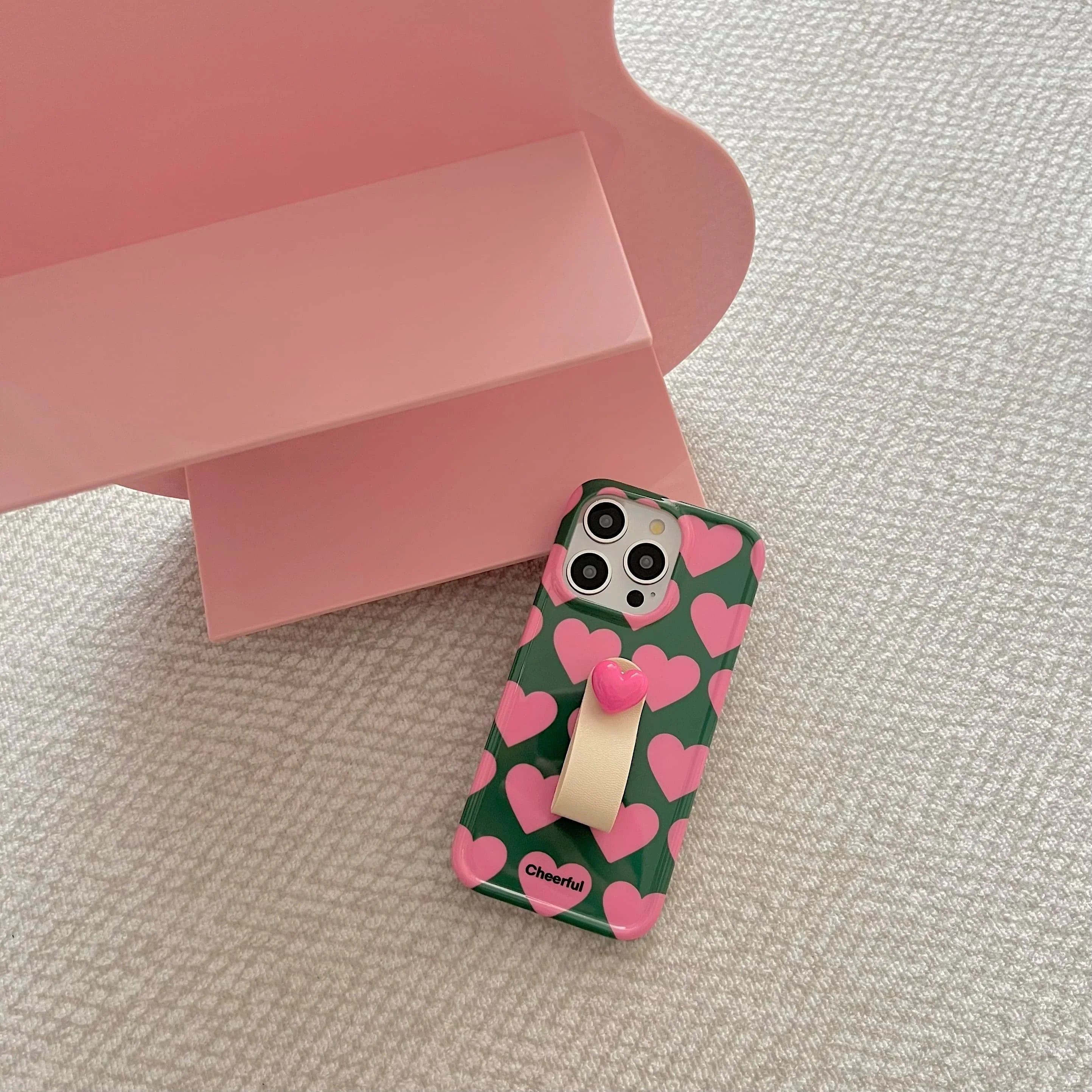 Chic Pink Hearts 3D Ring strap Case for iPhone