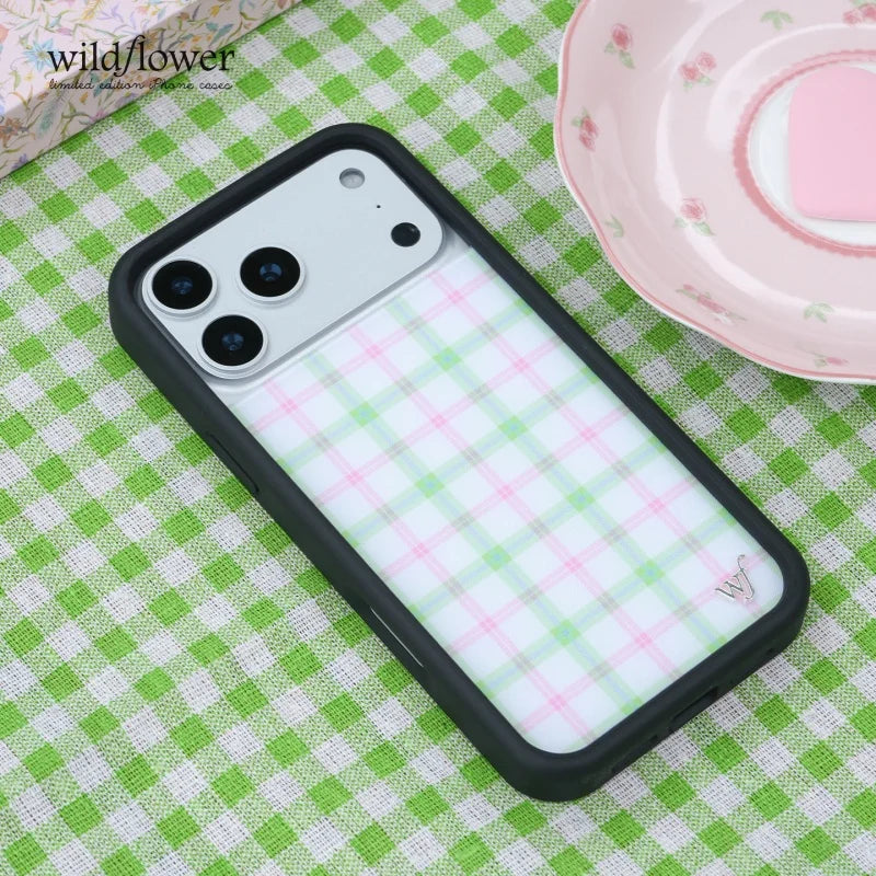 Ins Pink green grid Phone Case For iPhone