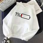 Women's Battery Low Print Long Sleeve Hoodies Autunm Winter Casual Sweatshirt Funny Graphic Y2k Hooded Streetwear Y2k Clothing