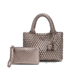 Woven Shoulder Bag for Women Vegan Leather Tote Bag Womens Crossbody Bag with Mini Handmade Purse for Travel Work