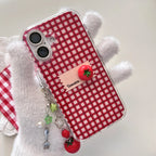INS Red Checkers Little-Joys 3D Tomato & Label With Dangles Phone Case for iPhone