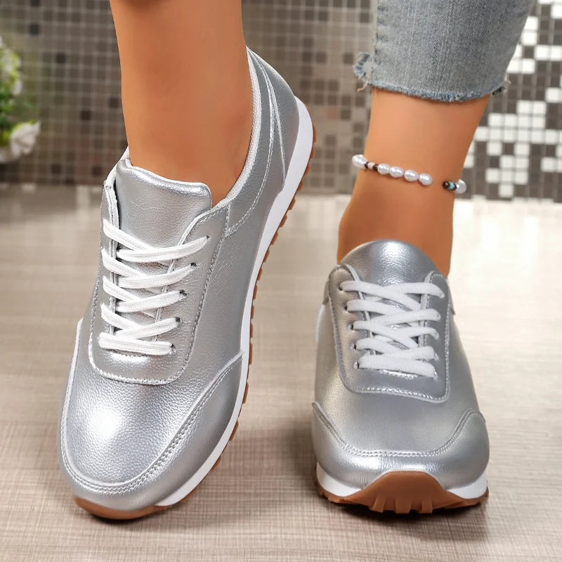 Fashion Women's Sneakers Golden Silver Luxury Girls Walking Shoes Spring/autumn Casual Comfortable Flat Vulcanized Shoes