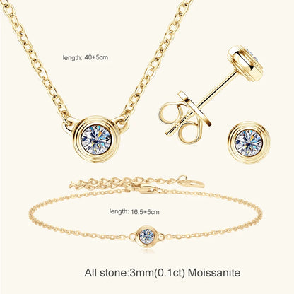 Lnngy 3mm 0.1ct Moissanite Diamond Necklace Bracelet Stud Earring For Women Simple Single Stone Earrings Bracelets Jewelry Set