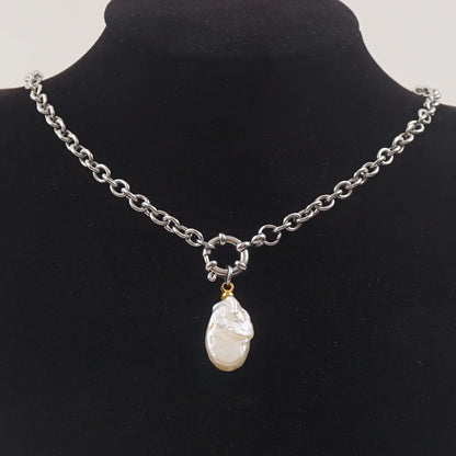Natural Pearl Necklace For Women Stainless Steel Sailor Clasp Choker Gold/Silver Color Metal Rolo Chian Femme Stone Collier