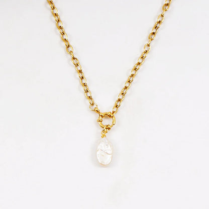 Natural Pearl Necklace For Women Stainless Steel Sailor Clasp Choker Gold/Silver Color Metal Rolo Chian Femme Stone Collier