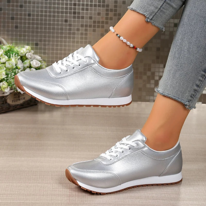 Fashion Women's Sneakers Golden Silver Luxury Girls Walking Shoes Spring/autumn Casual Comfortable Flat Vulcanized Shoes